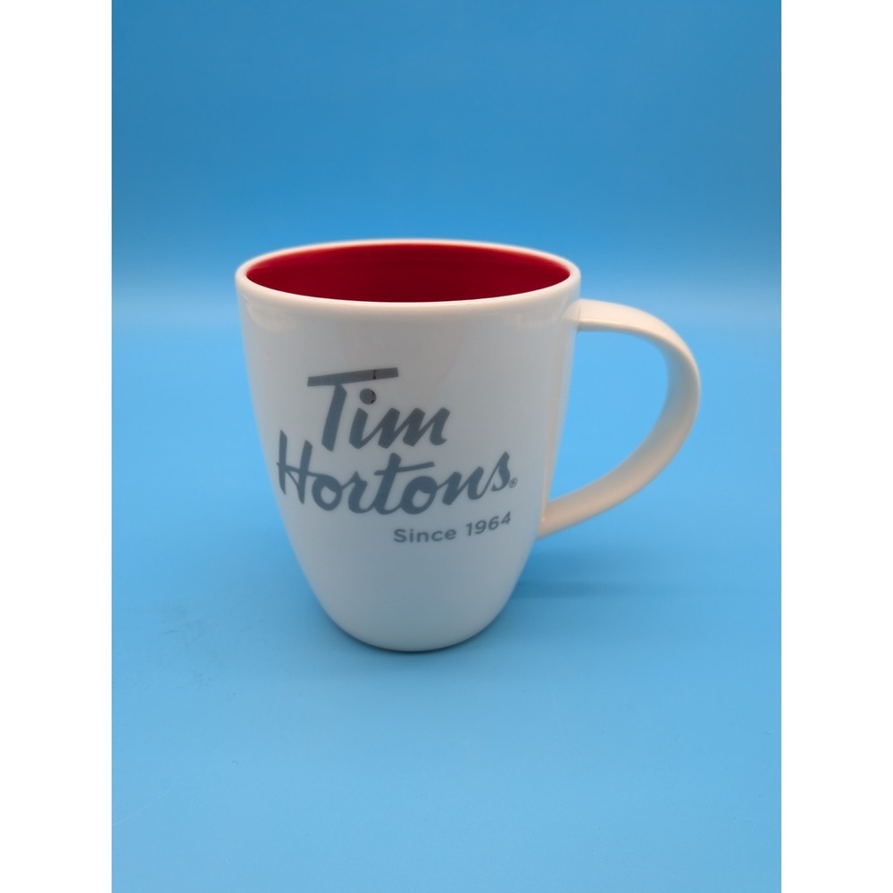 Tim Hortons Since 1964 Limited Edition 2014 Ceramic Mug Silver Text Red Inside